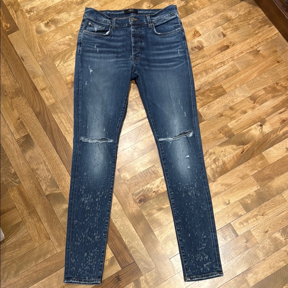 AMIRI Blue Skinny Distressed Jeans